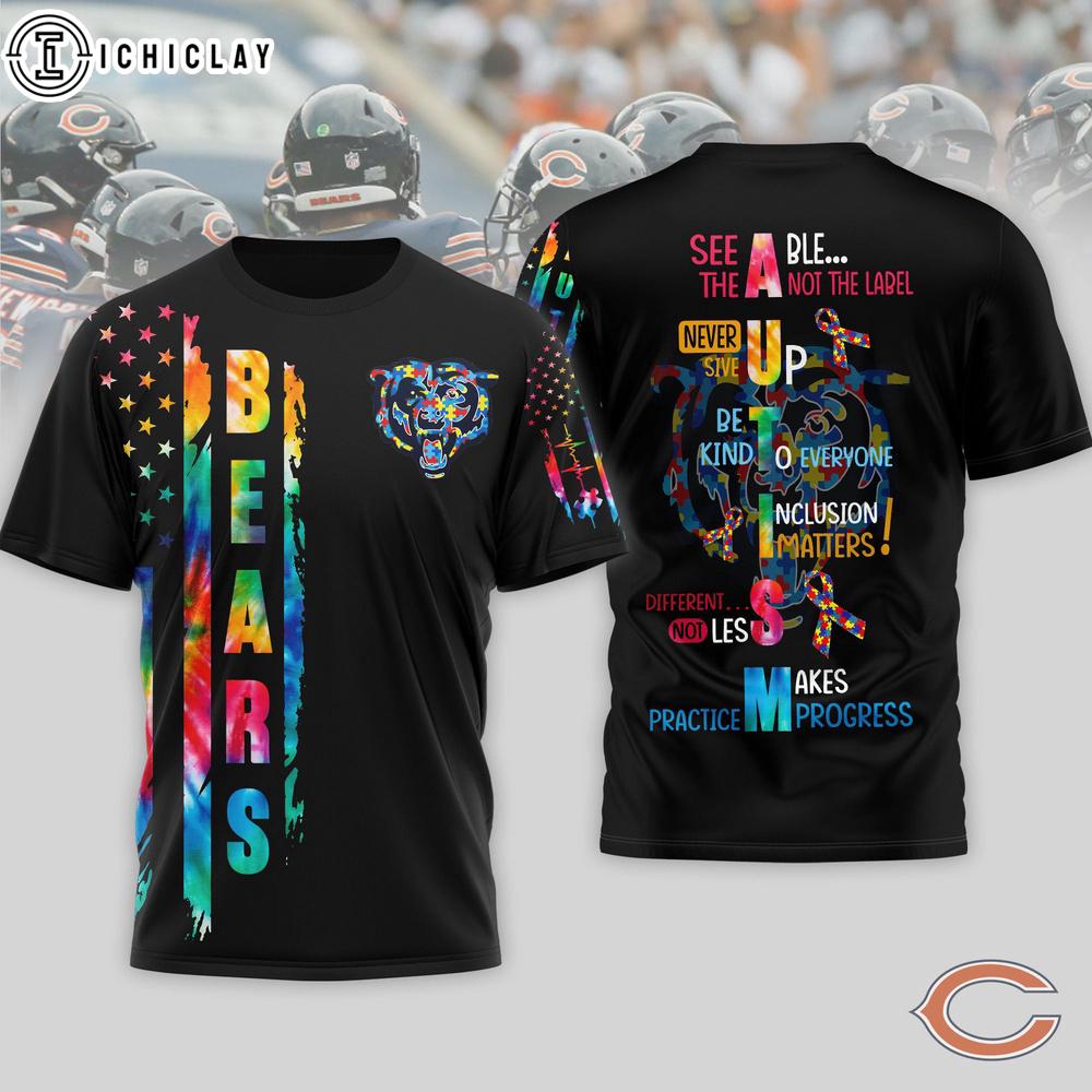 Chicago Bears NFL Autism Awareness Tie Dye 3D T-Shirt Chicago Bears NFL Autism Awareness Tie Dye 3D T-Shirt
