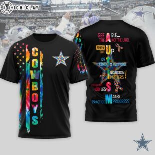 Dallas Cowboys NFL Autism Awareness Tie Dye 3D T-Shirt