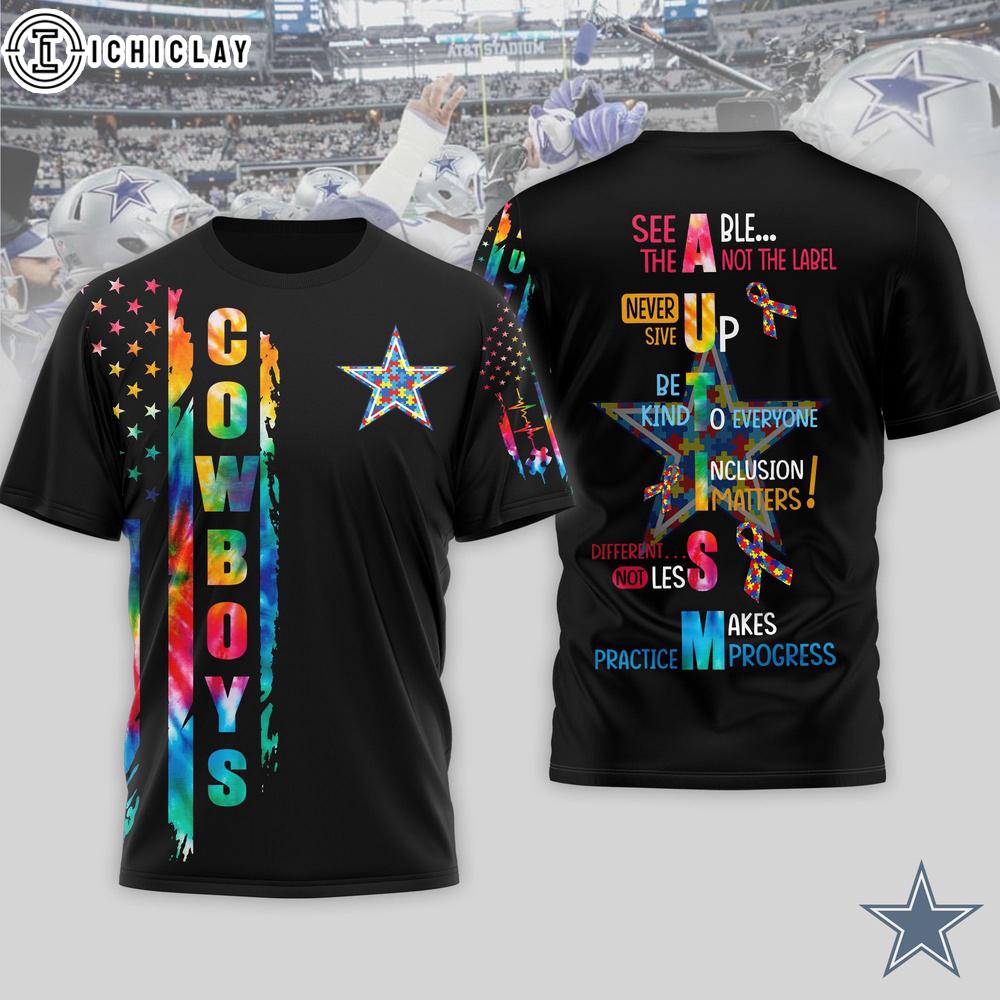 Dallas Cowboys NFL Autism Awareness Tie Dye 3D T-Shirt Dallas Cowboys NFL Autism Awareness Tie Dye 3D T-Shirt
