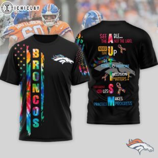 Denver Broncos NFL Autism Awareness Tie Dye 3D T-Shirt