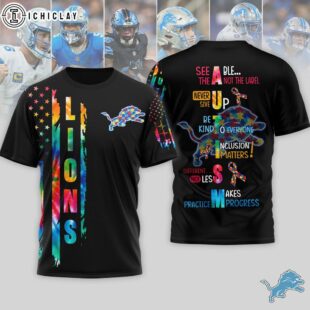 Detroit Lions NFL Autism Awareness Tie Dye 3D T-Shirt