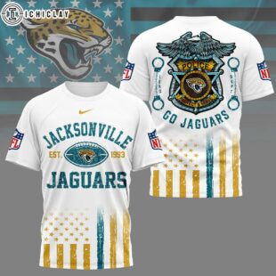 Jacksonville Jaguars NFL Law Enforcement Tribute 3D T-Shirt