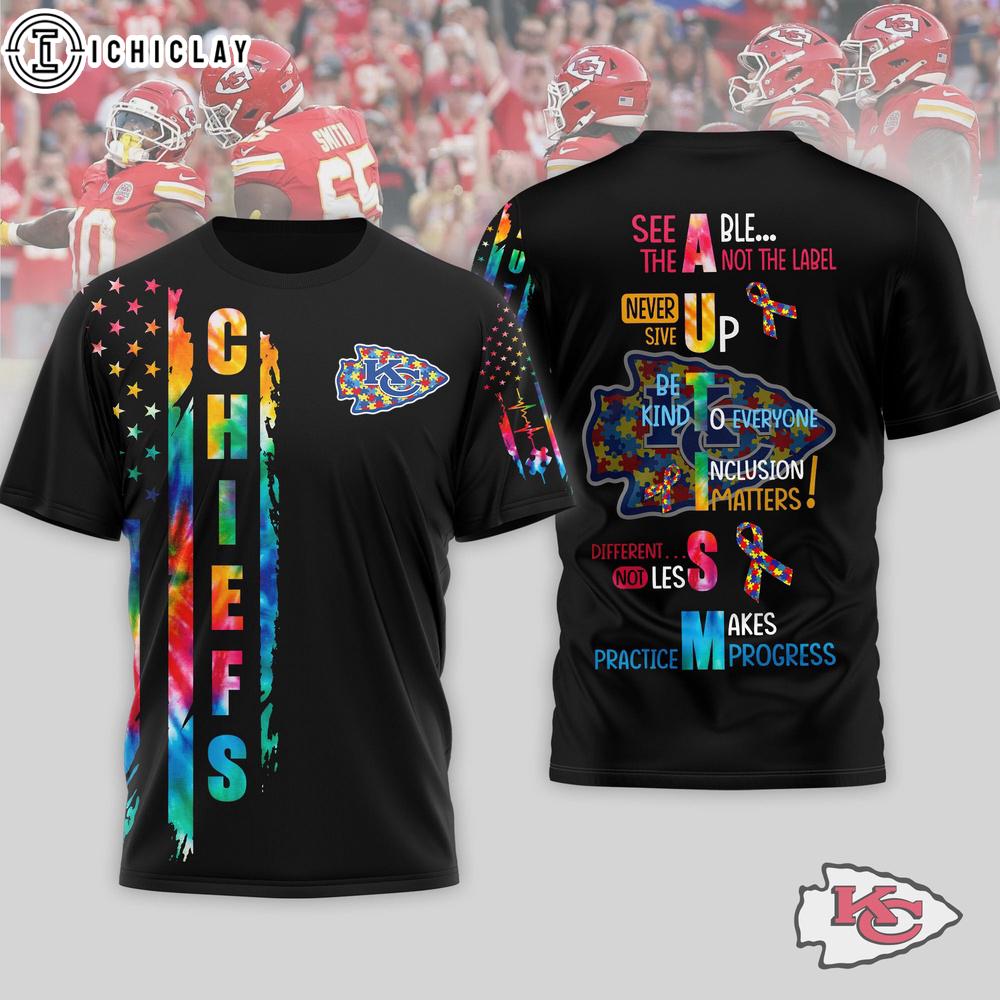Kansas City Chiefs NFL Autism Awareness Tie Dye 3D T-Shirt Kansas City Chiefs NFL Autism Awareness Tie Dye 3D T-Shirt