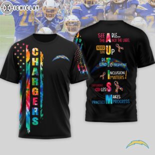Los Angeles Chargers NFL Autism Awareness Tie Dye 3D T-Shirt