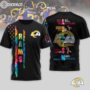 Los Angeles Rams NFL Autism Awareness Tie Dye 3D T-Shirt