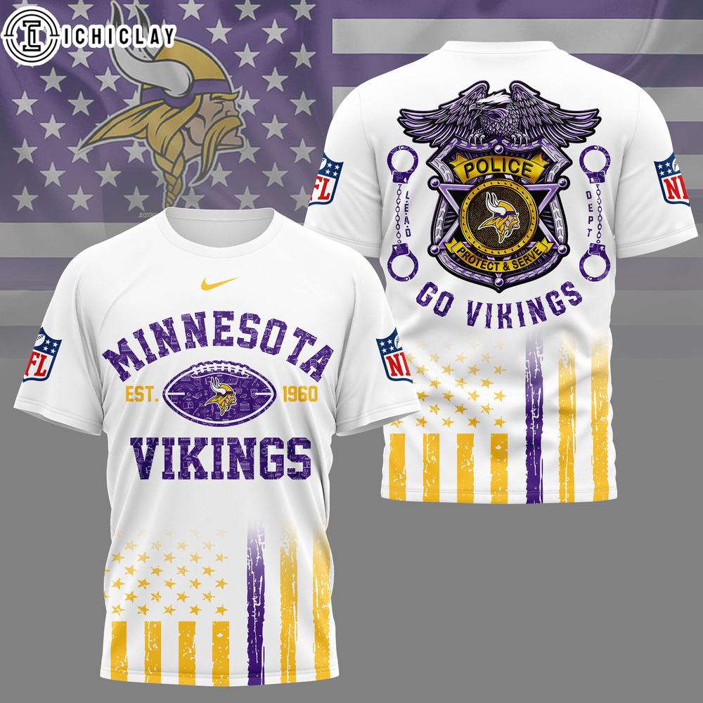 Minnesota Vikings NFL Law Enforcement Tribute 3D T-Shirt Minnesota Vikings NFL Law Enforcement Tribute 3D T-Shirt