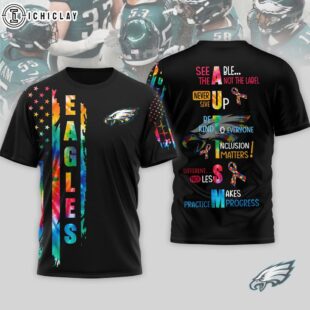 Philadelphia Eagles NFL Autism Awareness Tie Dye 3D T-Shirt