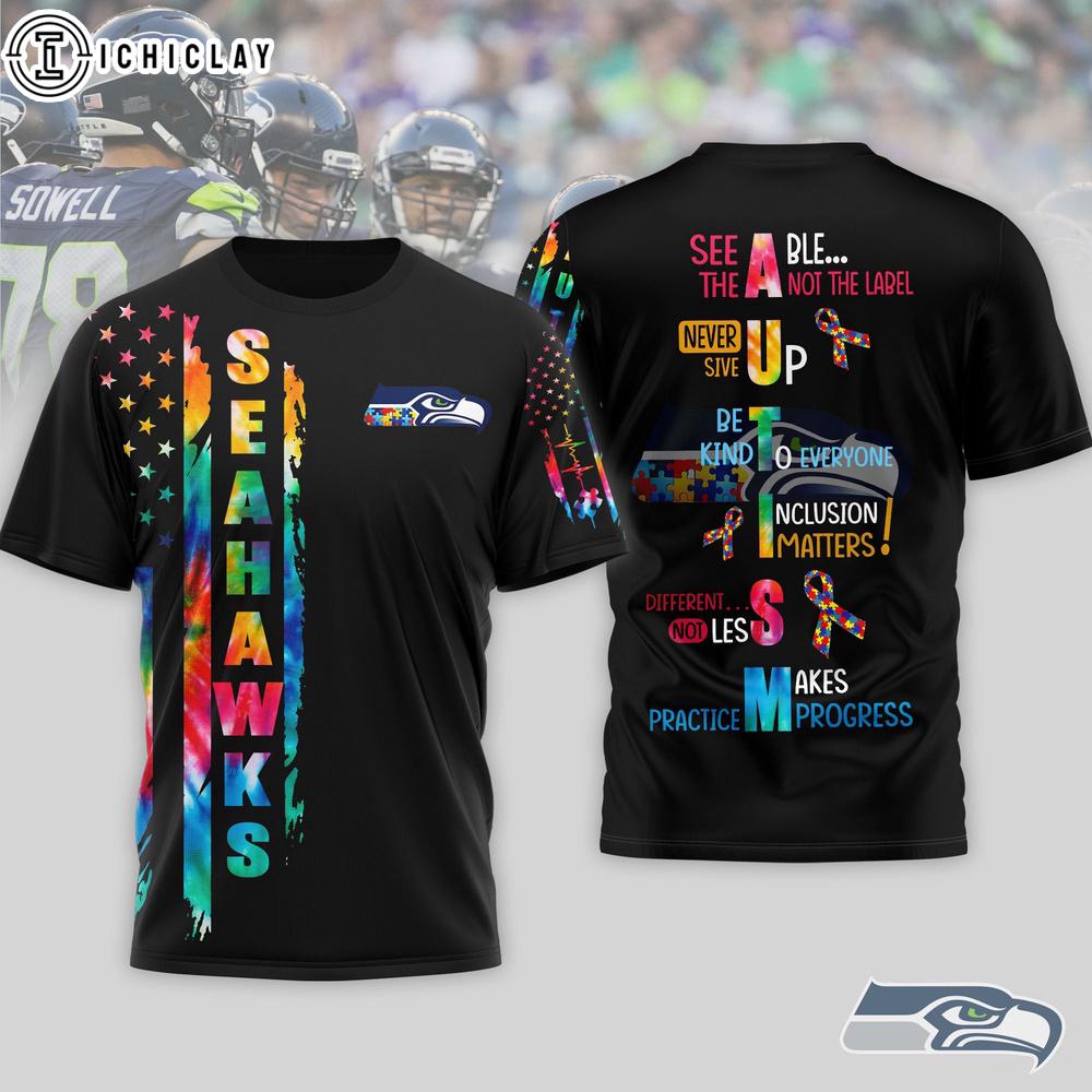 Seattle Seahawks NFL Autism Awareness Tie Dye 3D T-Shirt Seattle Seahawks NFL Autism Awareness Tie Dye 3D T-Shirt
