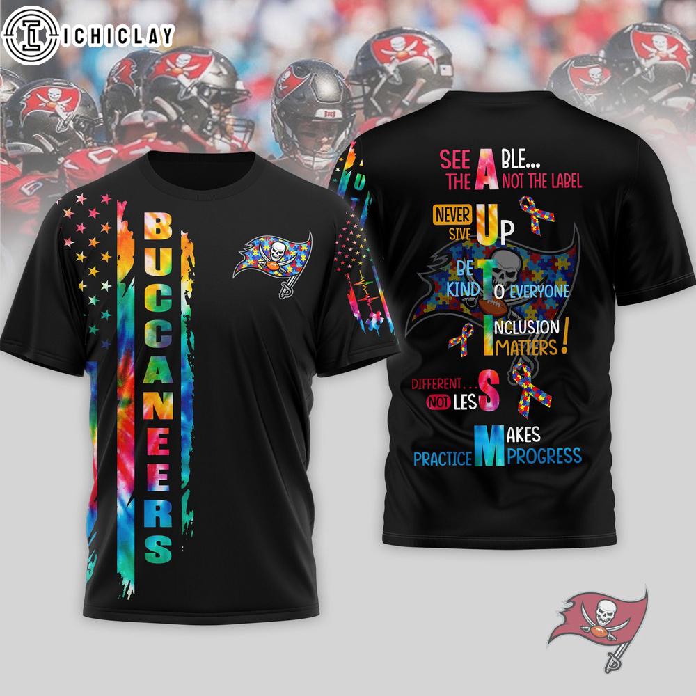 Tampa Bay Buccaneers NFL Autism Awareness Tie Dye 3D T-Shirt Tampa Bay Buccaneers NFL Autism Awareness Tie Dye 3D T-Shirt