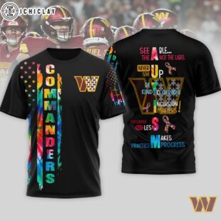 Washington Commanders NFL Autism Awareness Tie Dye 3D T-Shirt