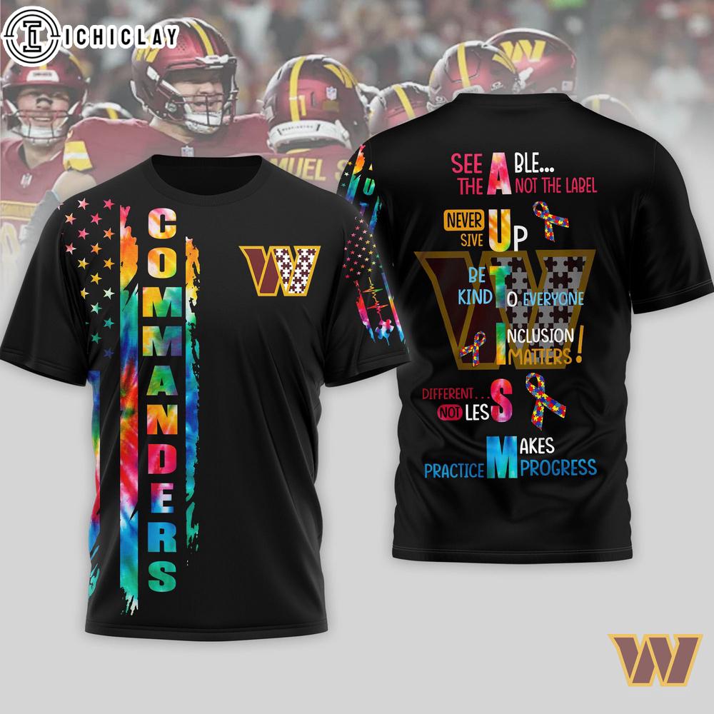 Washington Commanders NFL Autism Awareness Tie Dye 3D T-Shirt Washington Commanders NFL Autism Awareness Tie Dye 3D T-Shirt