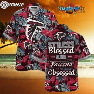 Atlanta Falcons NFL Stress Blessed Obsessed Tropical Palm Leaves Pattern Hawaiian Shirt