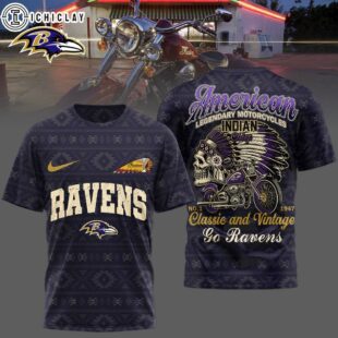 Baltimore Ravens NFL Indian Motorcycle 3D T-Shirt For Fans