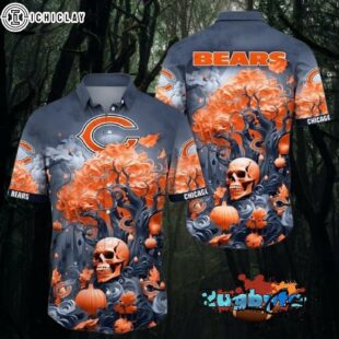 Chicago Bears Halloween Skull Pumpkin Hawaiian Shirt