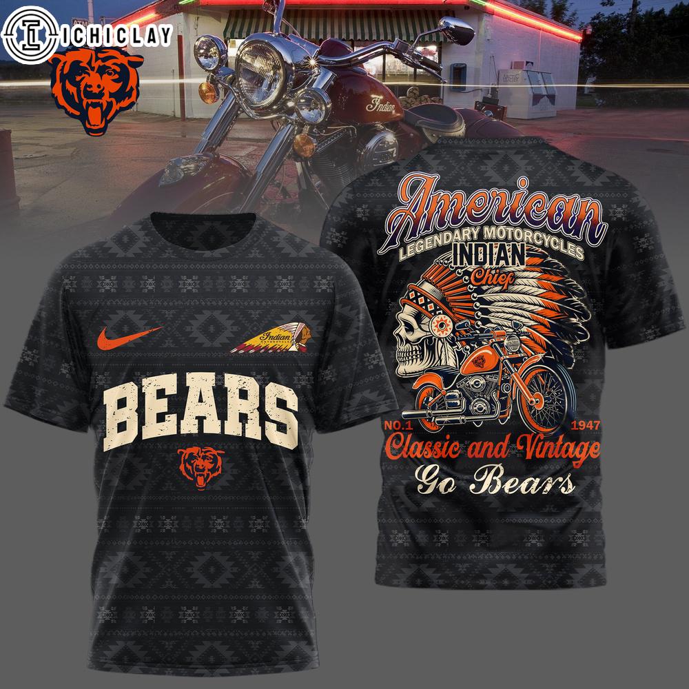 Chicago Bears NFL Indian Motorcycle 3D T-Shirt For Fans Chicago Bears NFL Indian Motorcycle 3D T-Shirt For Fans