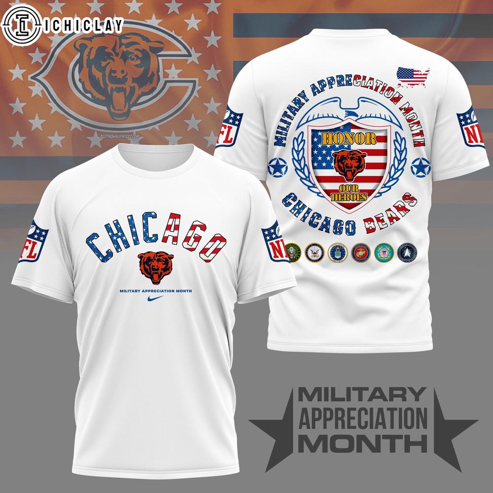 Chicago Bears NFL Military Appreciation Month 3D T-Shirt For Fans Chicago Bears NFL Military Appreciation Month 3D T-Shirt For Fans