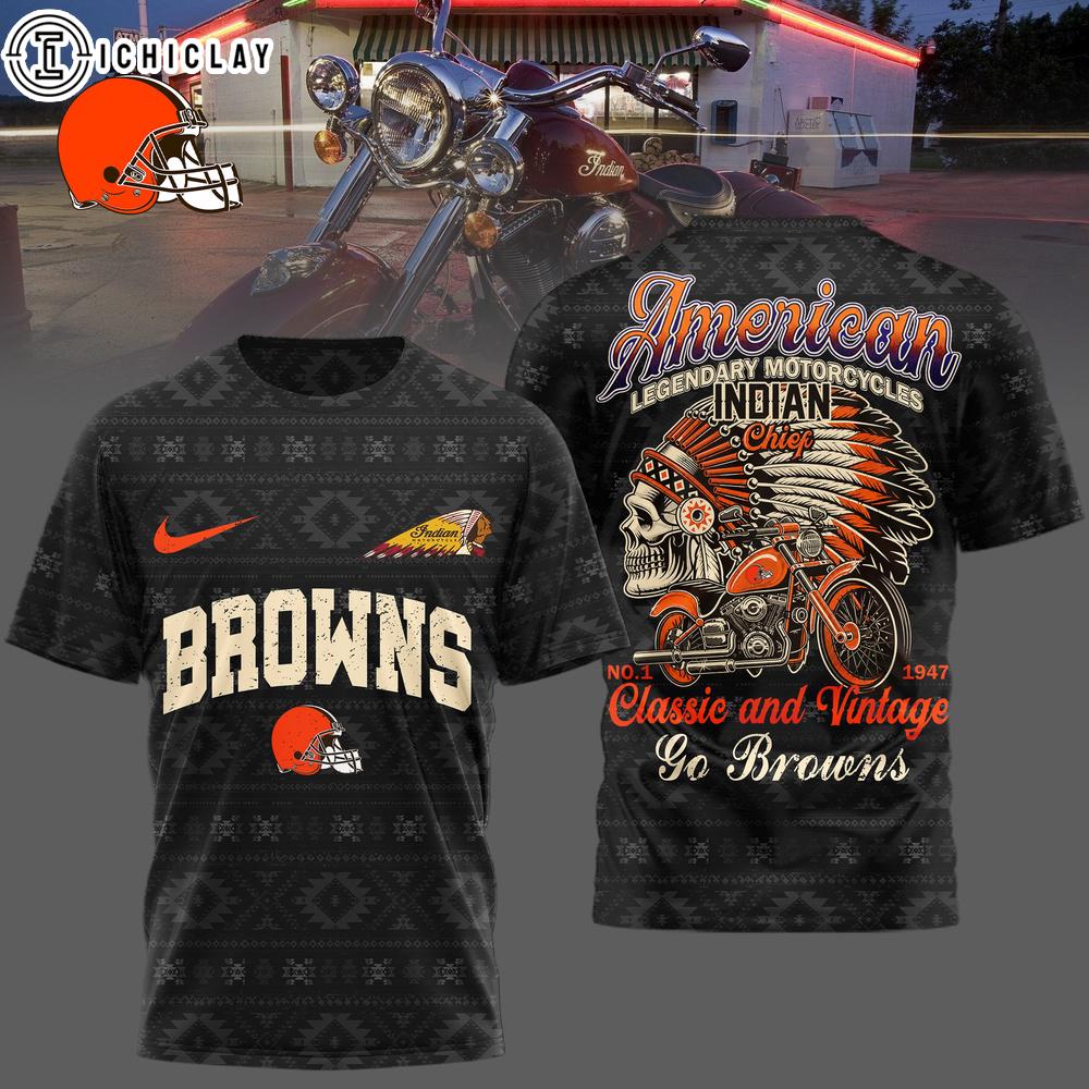 Cleveland Browns NFL Indian Motorcycle 3D T-Shirt For Fans Cleveland Browns NFL Indian Motorcycle 3D T-Shirt For Fans