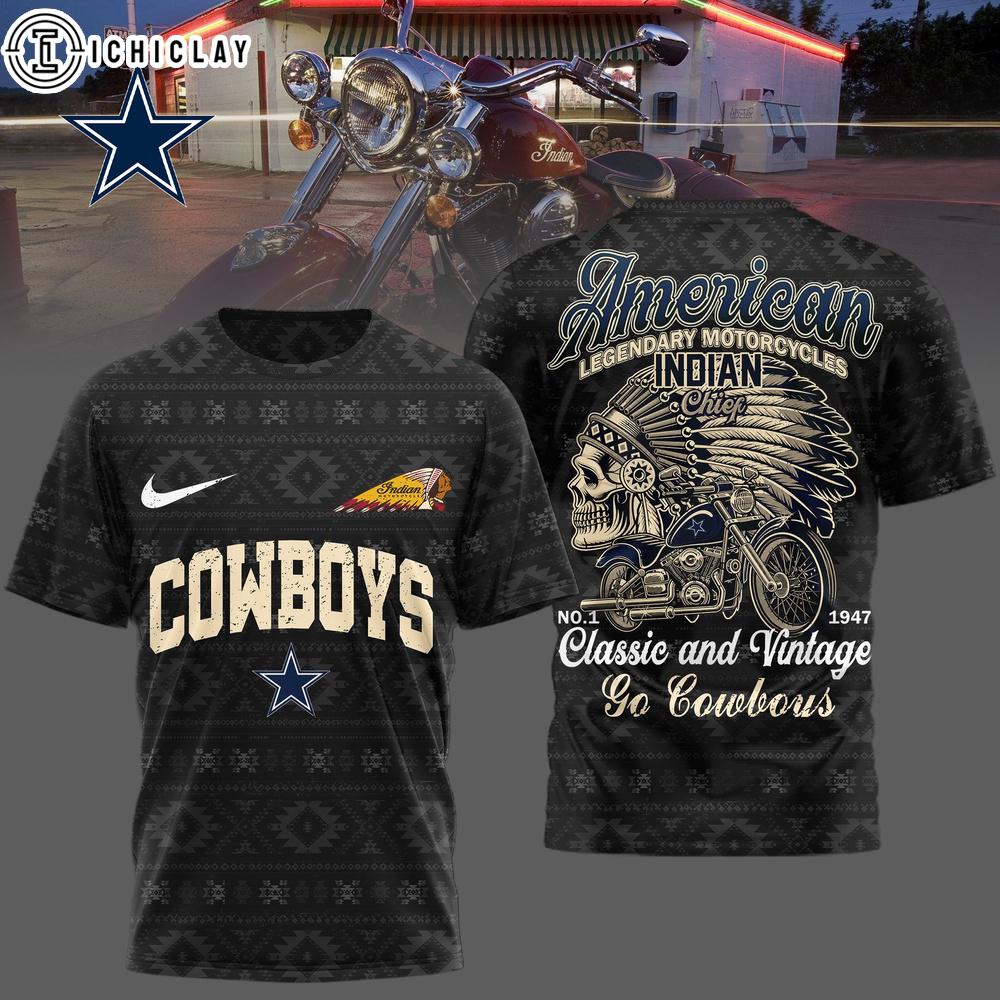 Dallas Cowboys NFL Indian Motorcycle 3D T-Shirt For Fans Dallas Cowboys NFL Indian Motorcycle 3D T-Shirt For Fans