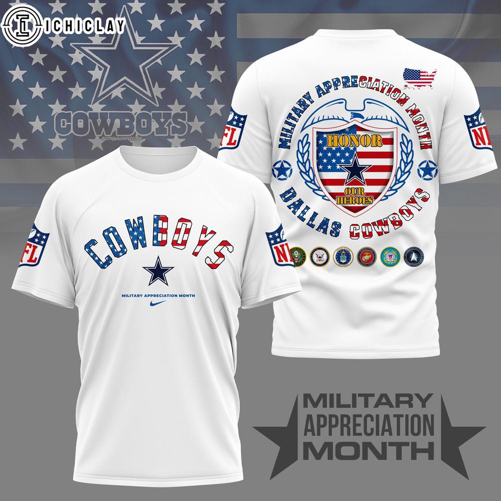 Dallas Cowboys NFL Military Appreciation Month 3D T-Shirt For Fans Dallas Cowboys NFL Military Appreciation Month 3D T-Shirt For Fans