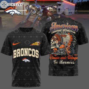Denver Broncos NFL Indian Motorcycle 3D T-Shirt For Fans