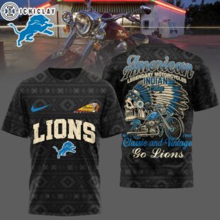 Detroit Lions NFL Indian Motorcycle 3D T-Shirt For Fans