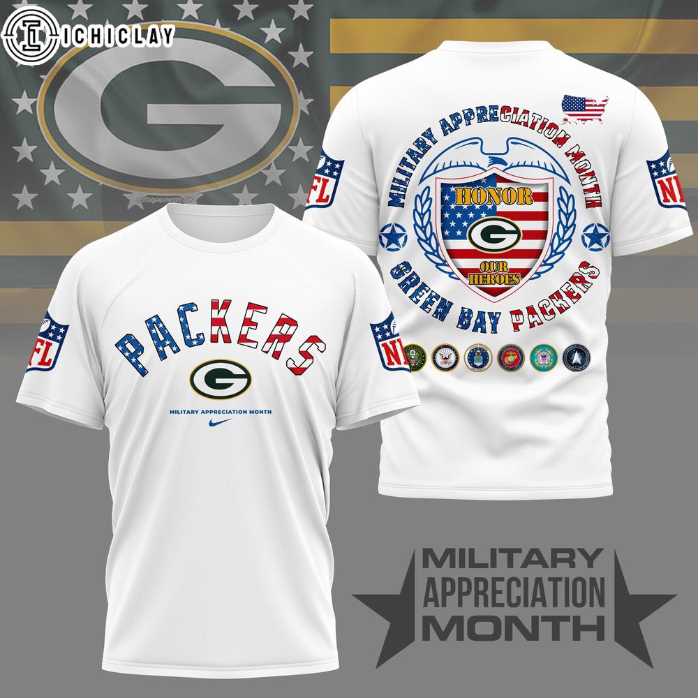 Green Bay Packers NFL Military Appreciation Month 3D T-Shirt For Fans Green Bay Packers NFL Military Appreciation Month 3D T-Shirt For Fans