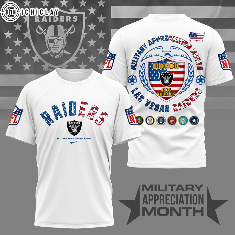 Las Vegas Raiders NFL Military Appreciation Month 3D T-Shirt For Fans Las Vegas Raiders NFL Military Appreciation Month 3D T-Shirt For Fans