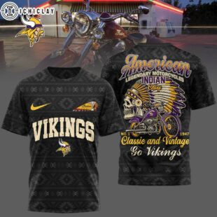 Minnesota Vikings NFL Indian Motorcycle 3D T-Shirt For Fans