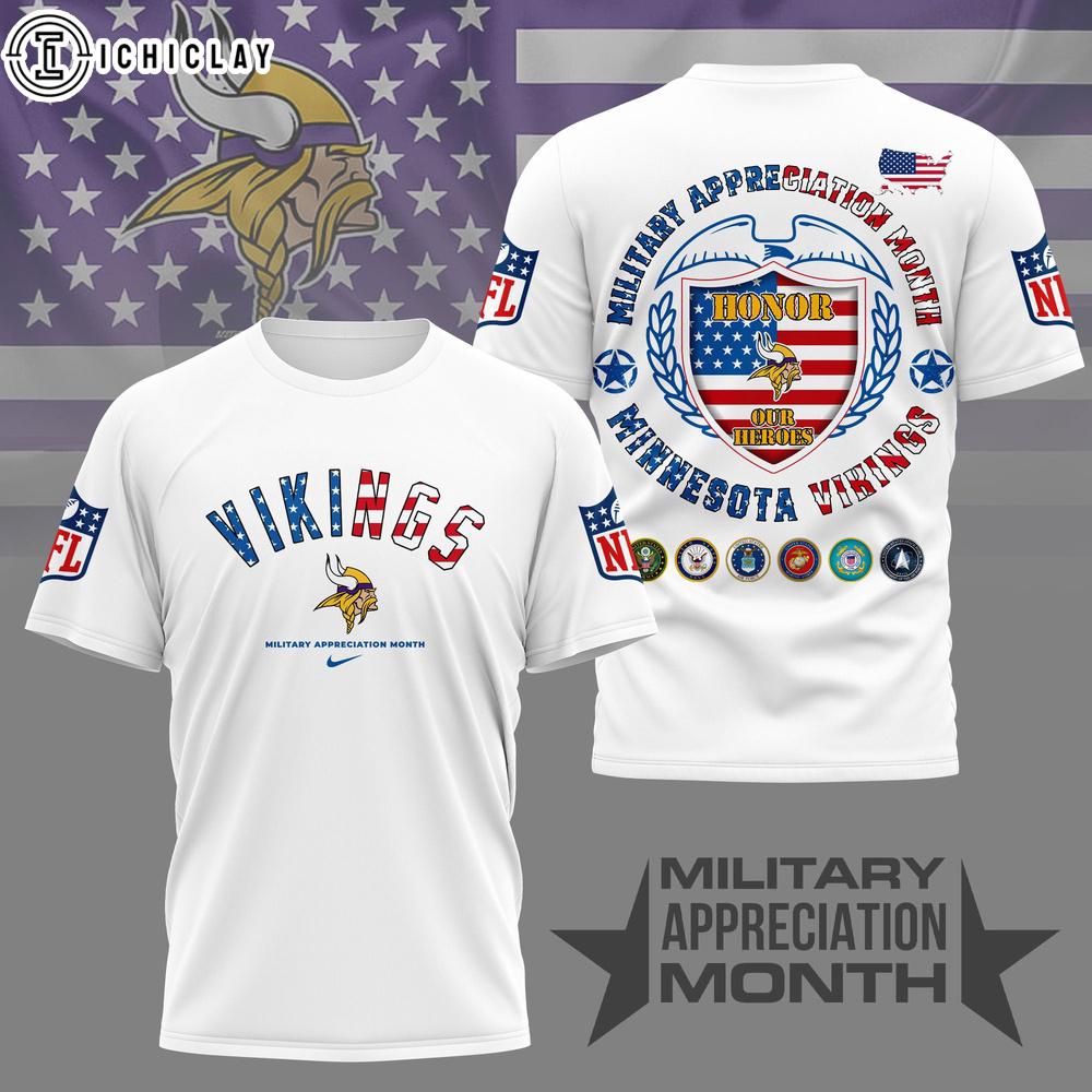 Minnesota Vikings NFL Military Appreciation Month 3D T-Shirt For Fans Minnesota Vikings NFL Military Appreciation Month 3D T-Shirt For Fans