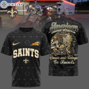 New Orleans Saints NFL Indian Motorcycle 3D T-Shirt For Fans