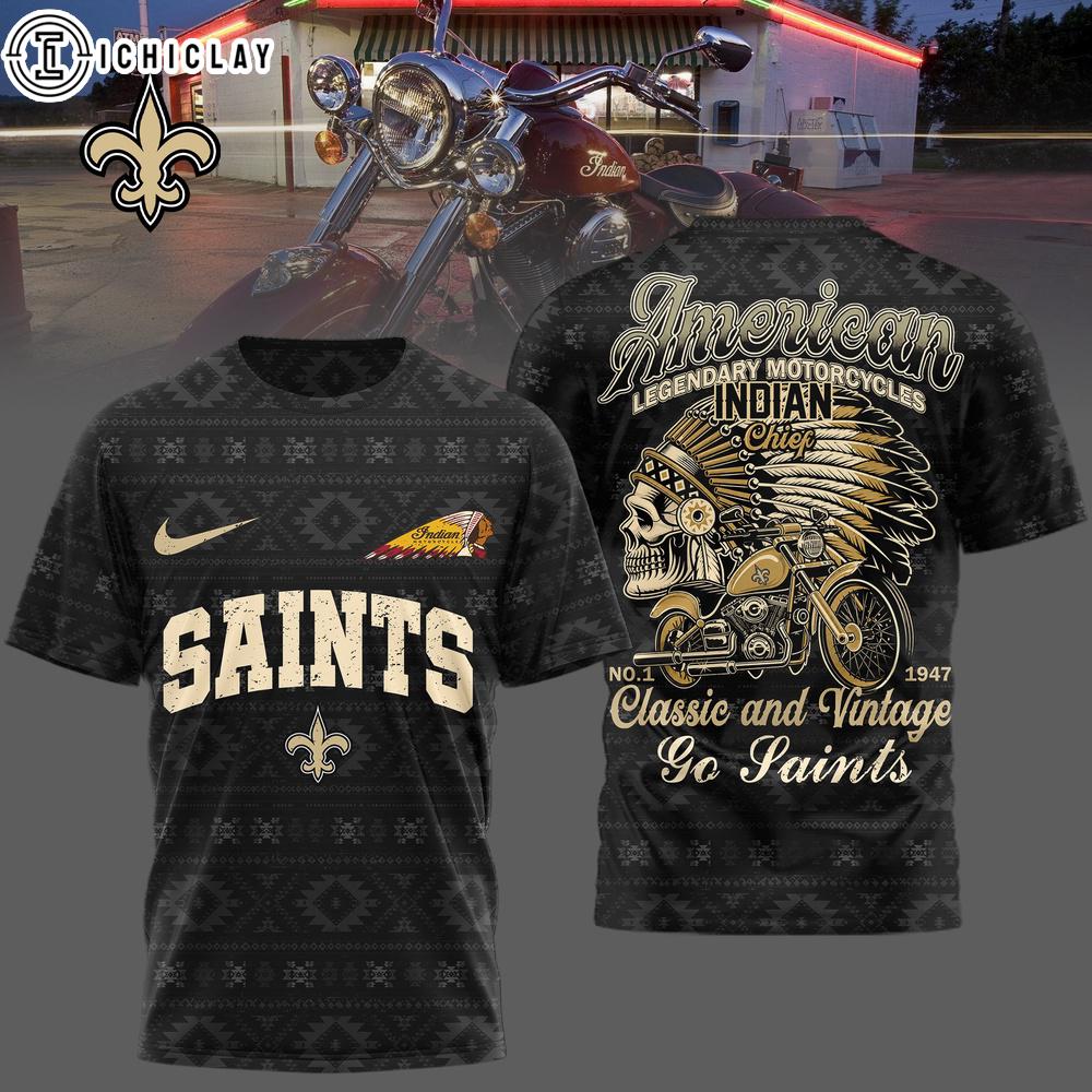 New Orleans Saints NFL Indian Motorcycle 3D T-Shirt For Fans New Orleans Saints NFL Indian Motorcycle 3D T-Shirt For Fans