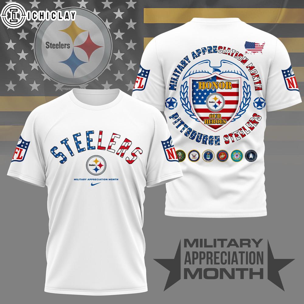 Pittsburgh Steelers NFL Military Appreciation Month 3D T-Shirt For Fans Pittsburgh Steelers NFL Military Appreciation Month 3D T-Shirt For Fans