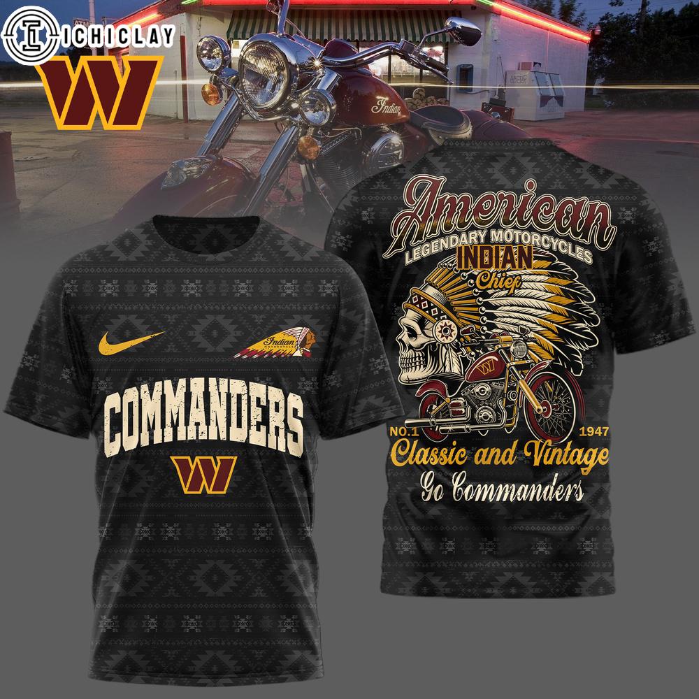 Washington Commanders NFL Indian Motorcycle 3D T-Shirt For Fans