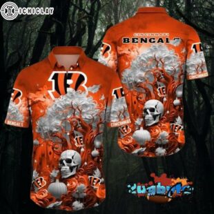 Cincinnati Bengals Halloween Skull Pumpkin Hawaiian Shirt