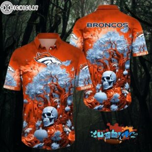 Denver Broncos Halloween Skull Pumpkin Hawaiian Shirt