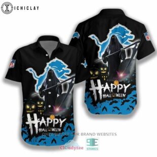 Detroit Lions Halloween Grim Reaper Tropical Hawaiian Shirt - rugbyfanstore