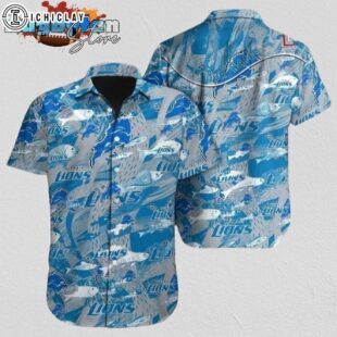 Detroit Lions Hawaiian Shirt NFL Football Custom Name Button Up Hawaiian Shirt